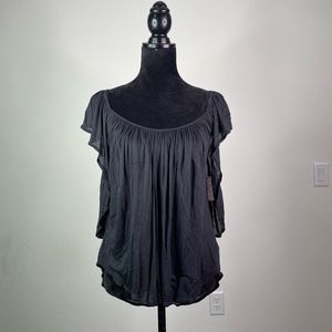 Free People Women’s Black Ruffle Short Sleeve Top Size XS